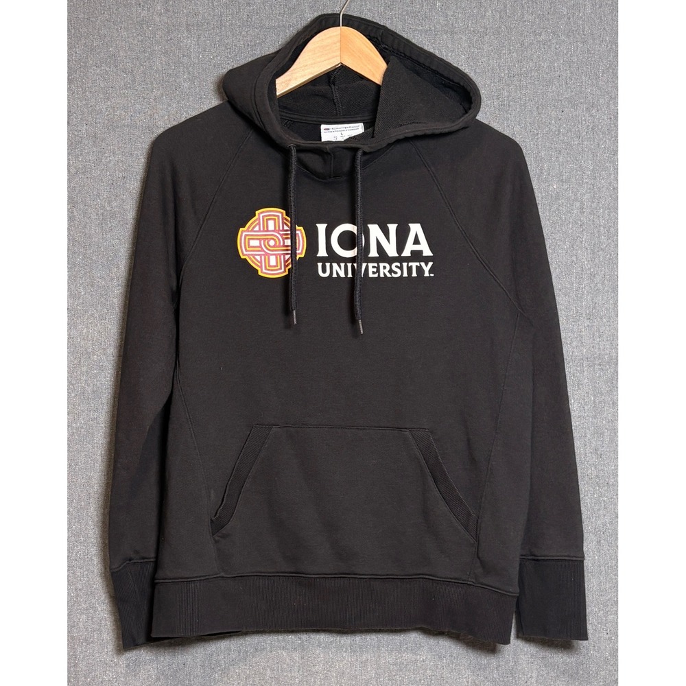 Champion Iona University Hoodie Black Pullover Sweatshirt Womens Large Raglan